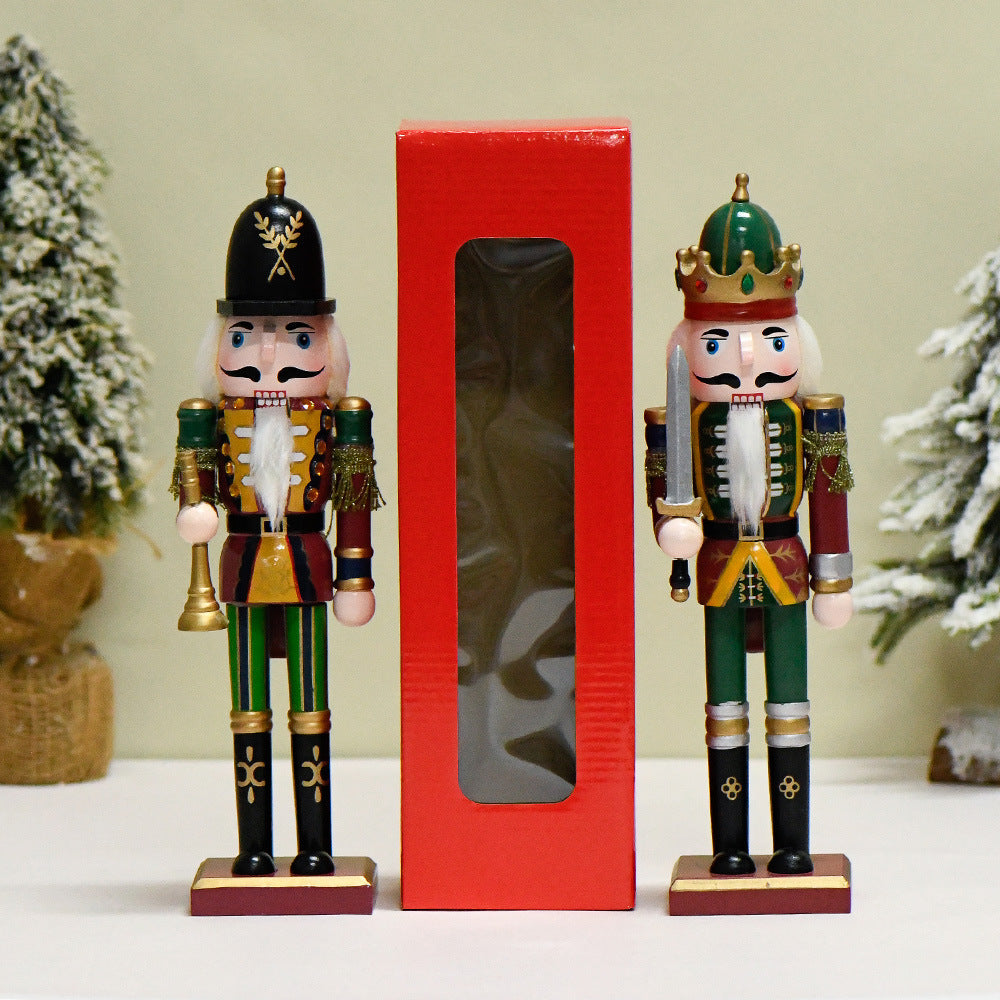Wooden Nutcracker Soldier Christmas Decorations, 30CM Tabletop Holiday Figurine, European Style Home Decor