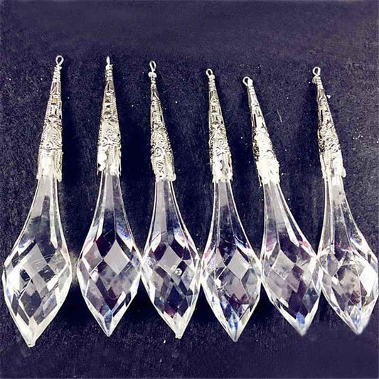 Acrylic Christmas Icicle Ornaments – 6pc Sparkling Tree Pendants