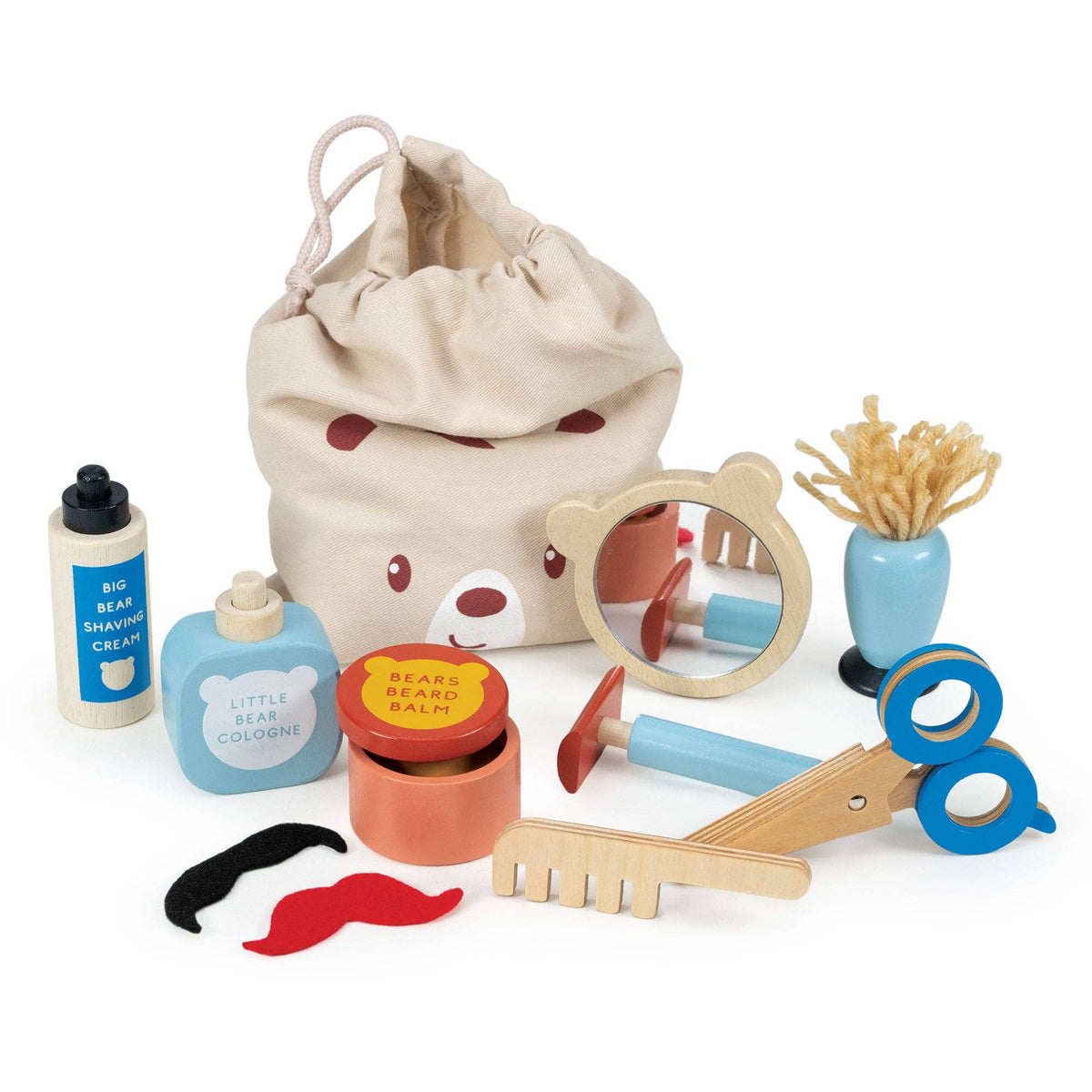 Mentari Toys Wooden Barber Set - Pretend Play Shaving Set - Ages 3+