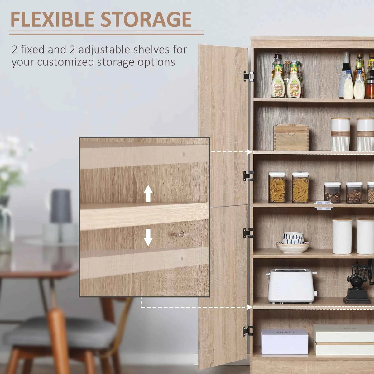 70-Inch Natural Storage Cabinet – 4-Door Freestanding Pantry with Adjustable Shelves (United States & Canada Delivery Only)