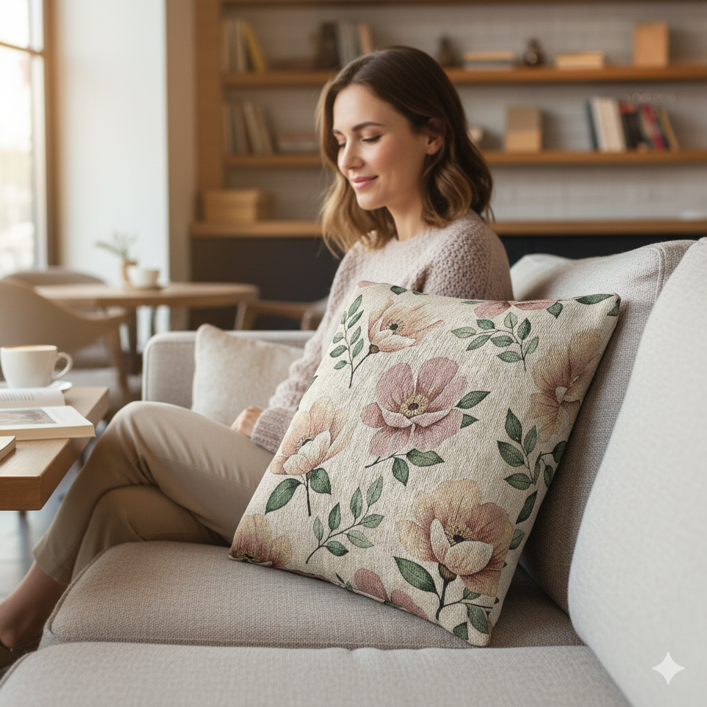 Elegant Watercolor Woven Pillow - Luxury Floral Living Room Accent