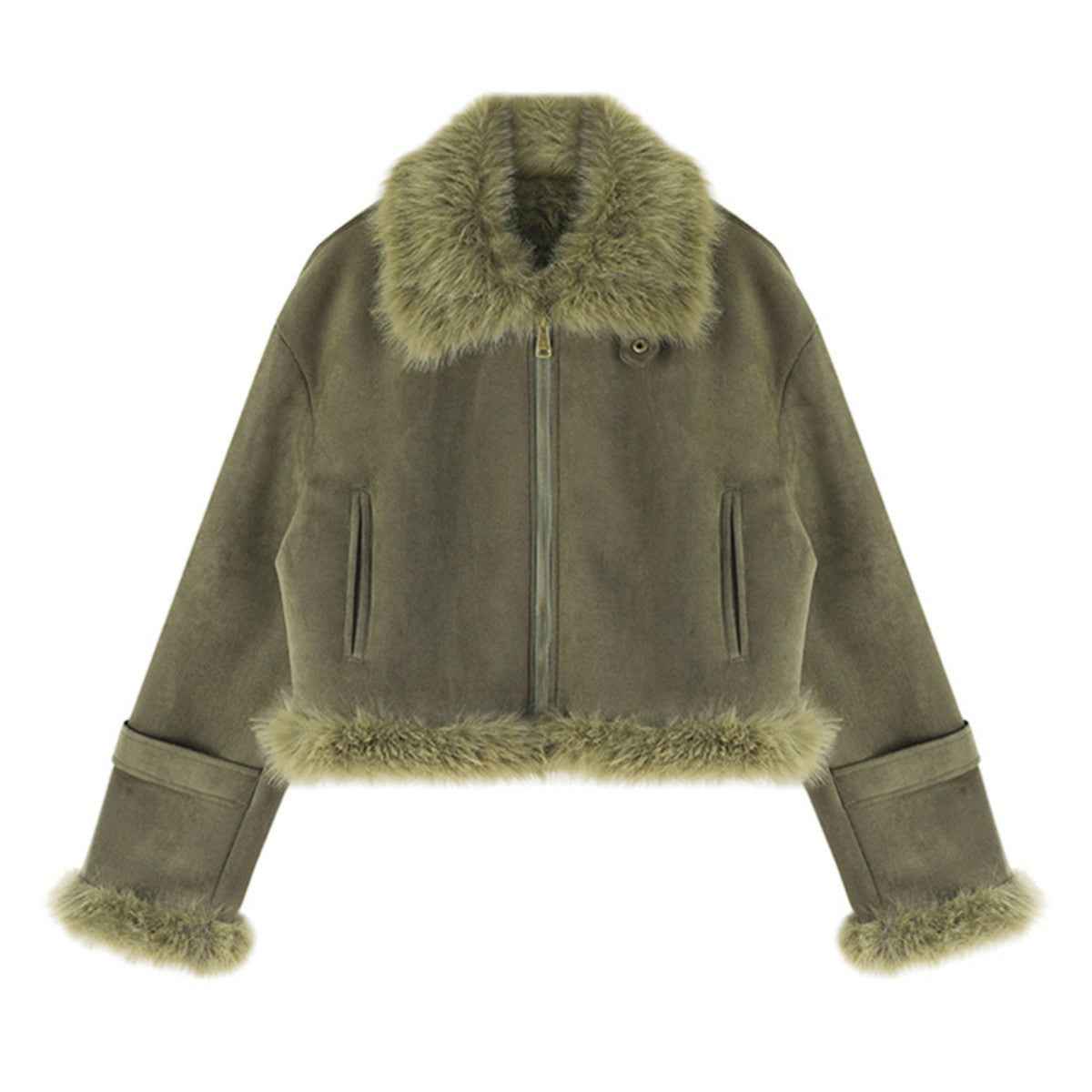 Women’s Leather & Fur-Lined Biker Jacket – Short Suede-Lined Motorcycle Coat