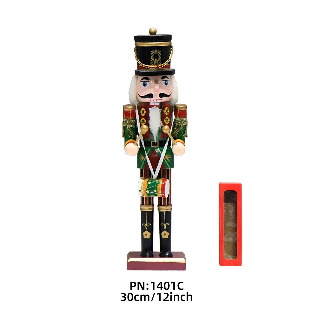 Wooden Nutcracker Soldier Christmas Decorations, 30CM Tabletop Holiday Figurine, European Style Home Decor