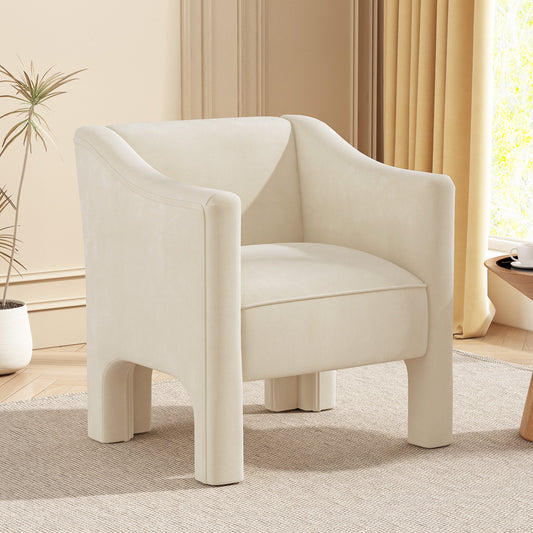 Beige Chenille Barrel Accent Chair with Wraparound Arms (United States Delivery Only)