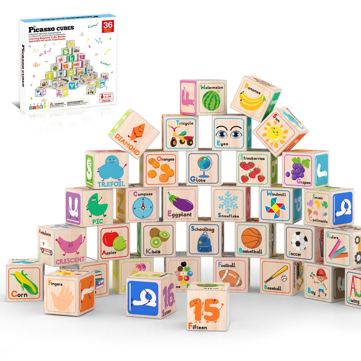 PicassoTiles 36pc 1" Magnetic Cubes Set - Ages 3+