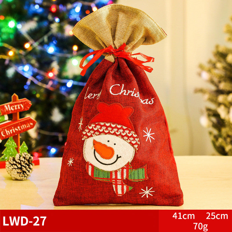 Brushed Christmas Gift Bags with 3D Santa Snowman Reindeer Bear, Red Drawstring Candy Bags, Felt Holiday Gift Bags