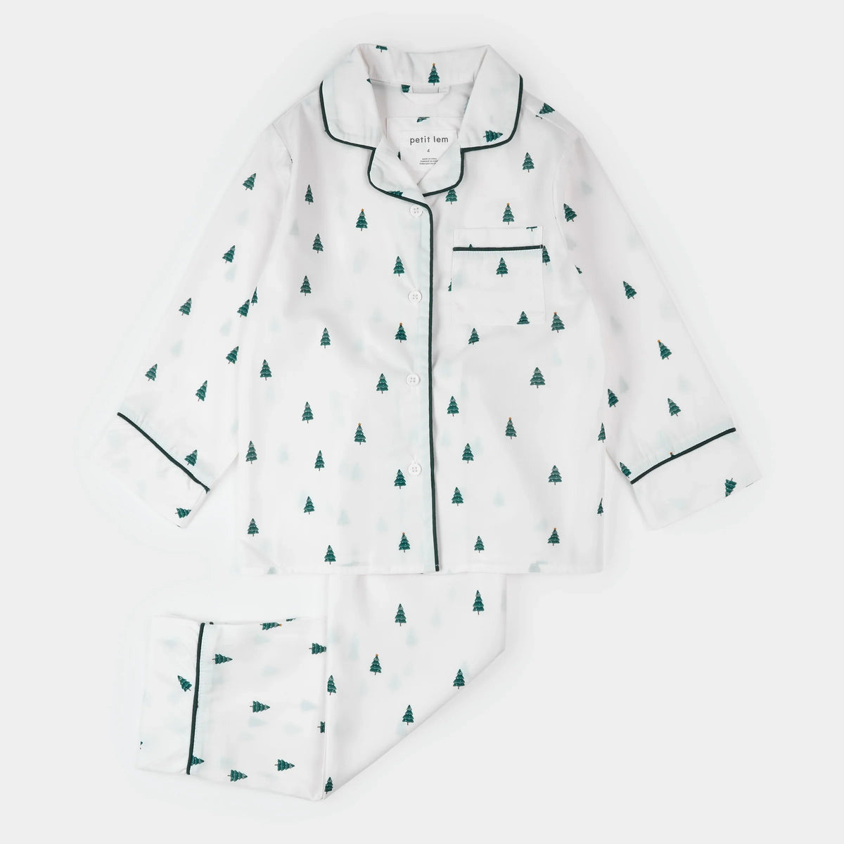Poplin PJ Set | Pine Tree Print on Off-White | Petit Lem