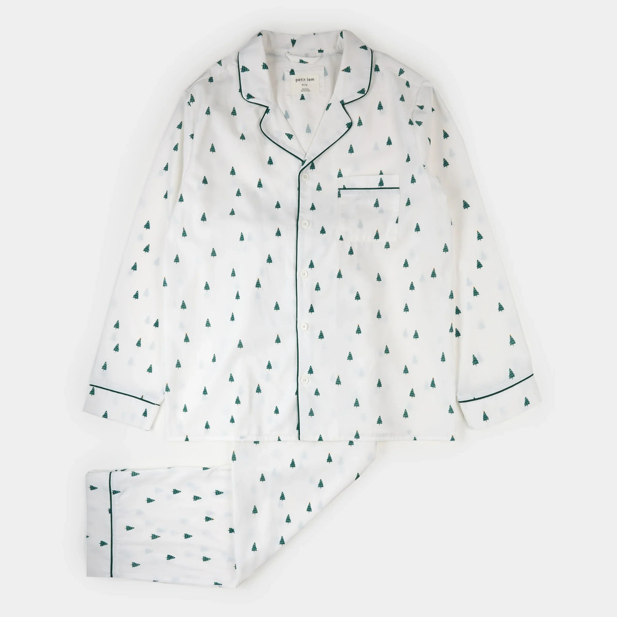 Men 2pc Poplin PJ Set | Pine Tree Print on Off-White | Petit Lem