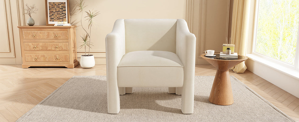Beige Chenille Barrel Accent Chair with Wraparound Arms (United States Delivery Only)