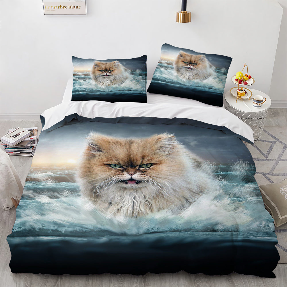 White Cute Cat Duvet Cover Bedding Set