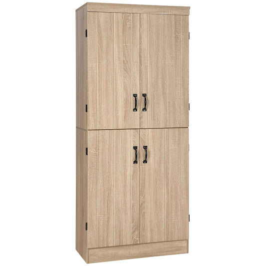 70-Inch Natural Storage Cabinet – 4-Door Freestanding Pantry with Adjustable Shelves (United States & Canada Delivery Only)