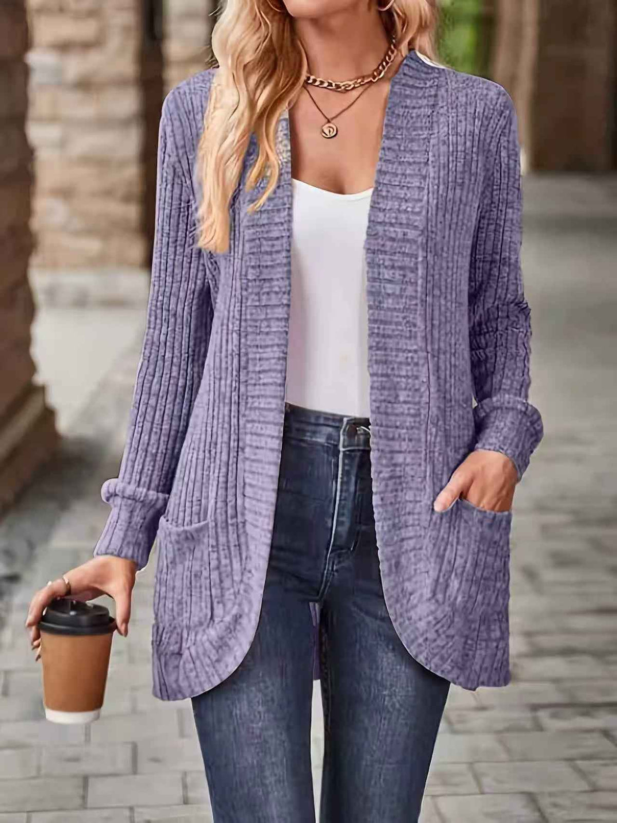 Women’s Relaxed-Fit Mid-Length Winter Coat with Pockets – Casual Autumn Outerwear Jacket