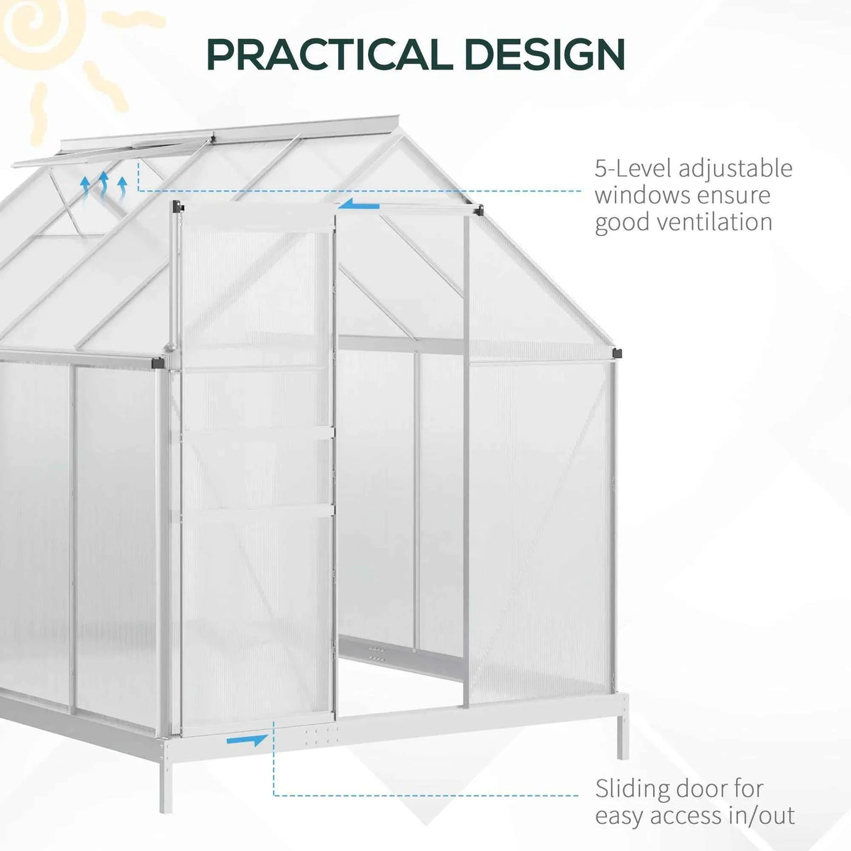 6' × 8' × 6.5' Walk-In Polycarbonate Greenhouse – Sliding Door, Base & Adjustable Roof Vent ( United States & Canada Delivery Only)