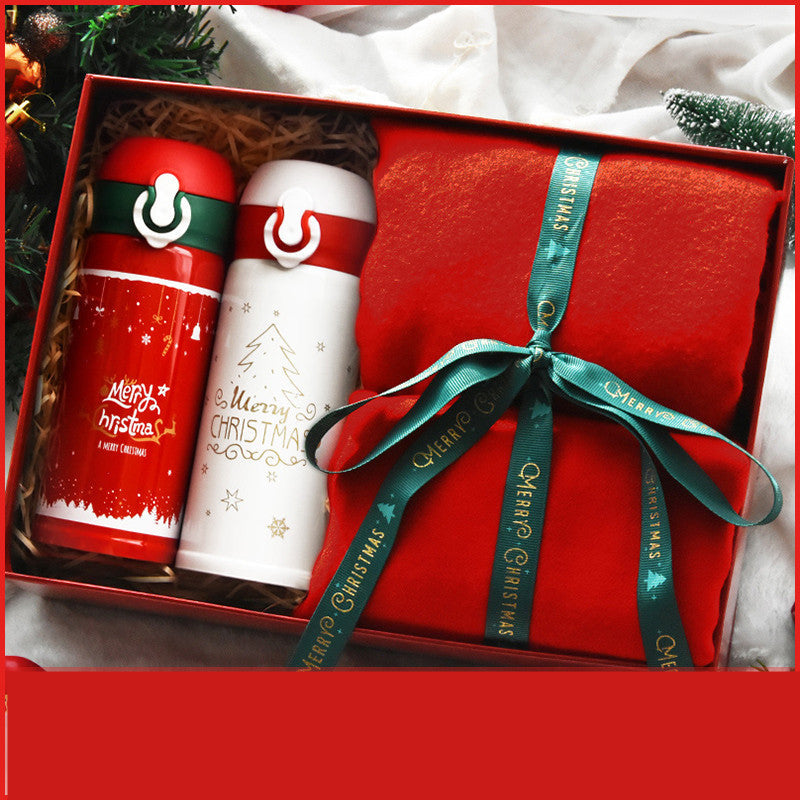 Christmas Thermos Cup Gift Box Set, 304 Stainless Steel Merry Christmas Cup, Gift Set with Scarf, Gift Bag & Greeting Card