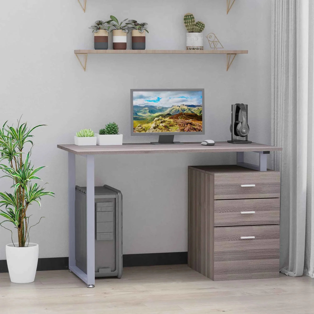 47-Inch L-Shaped Computer Desk – Reversible File Drawers & Metal Frame, Dark Wood Grain (United States & Canada Delivery Only)