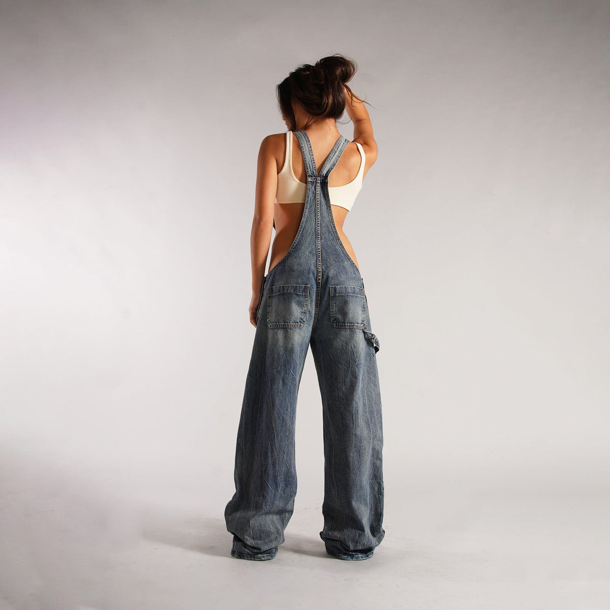 Women's Loose Fit Denim Jumpsuit – Y2K Wide Leg Suspender Overalls