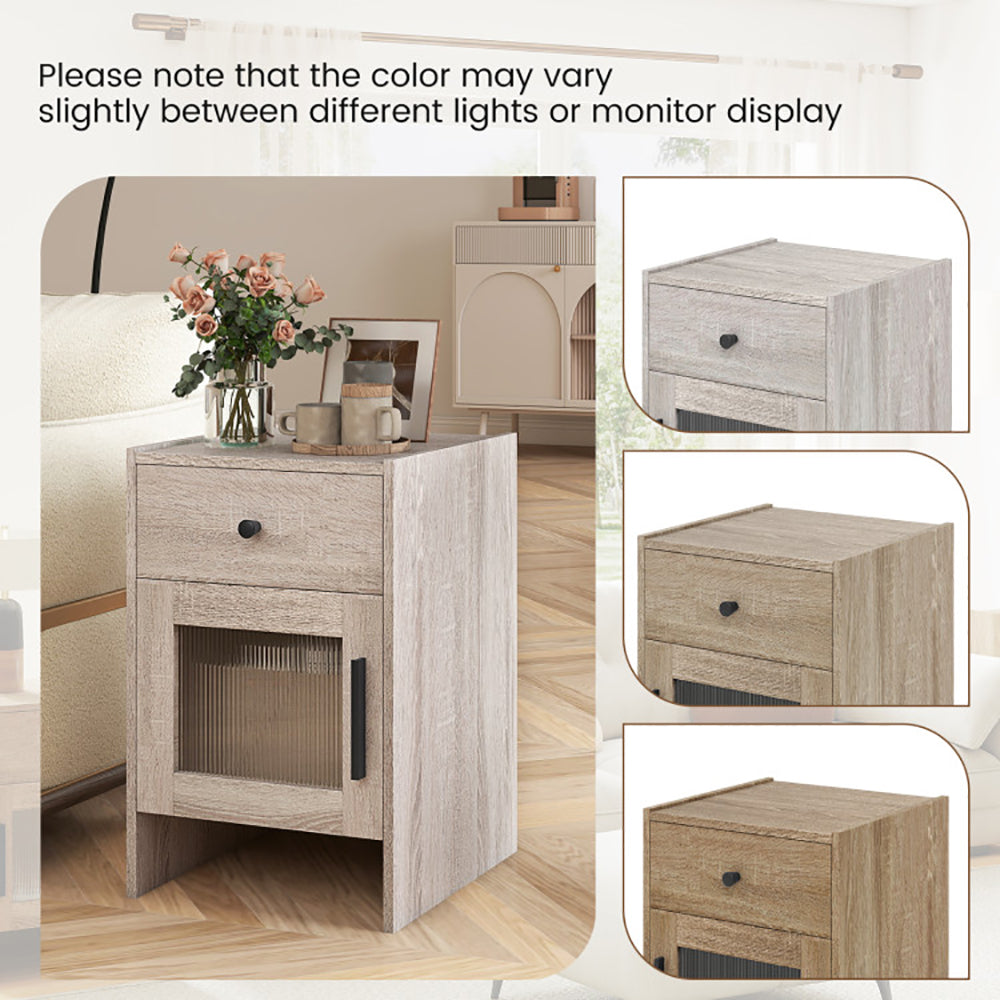 Nightstand with Drawer and Cabinet, Farmhouse Bedside Table, Antique Brush White (United States Delivery Only)
