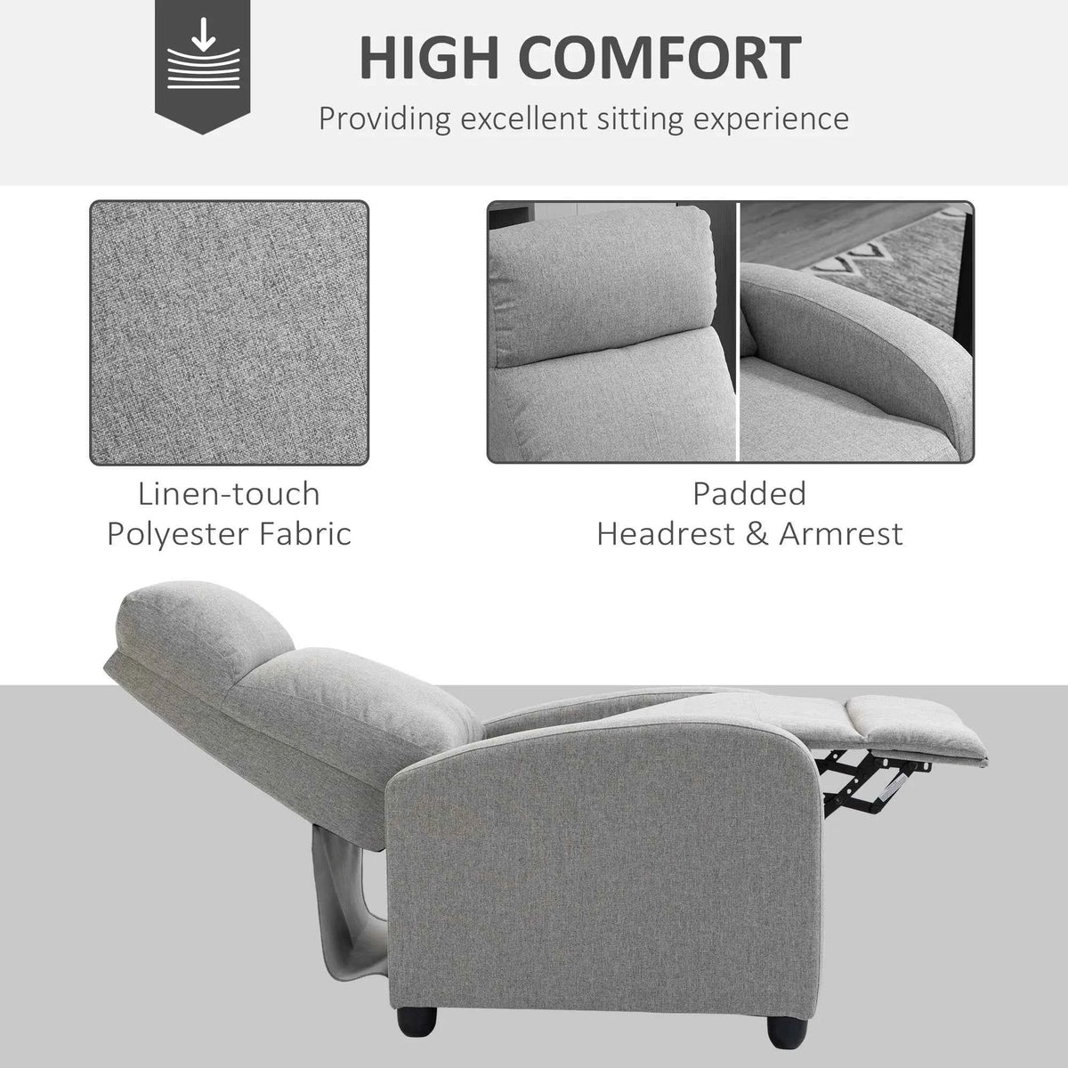 Light Grey Fabric Recliner Chair – Manual Home Theater & Living Room Armchair (United States & Canada Delivery Only)