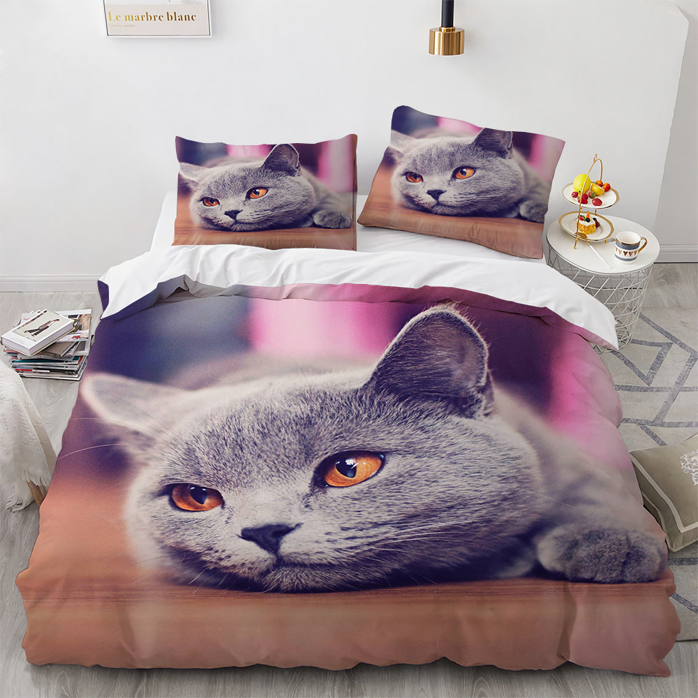 White Cute Cat Duvet Cover Bedding Set