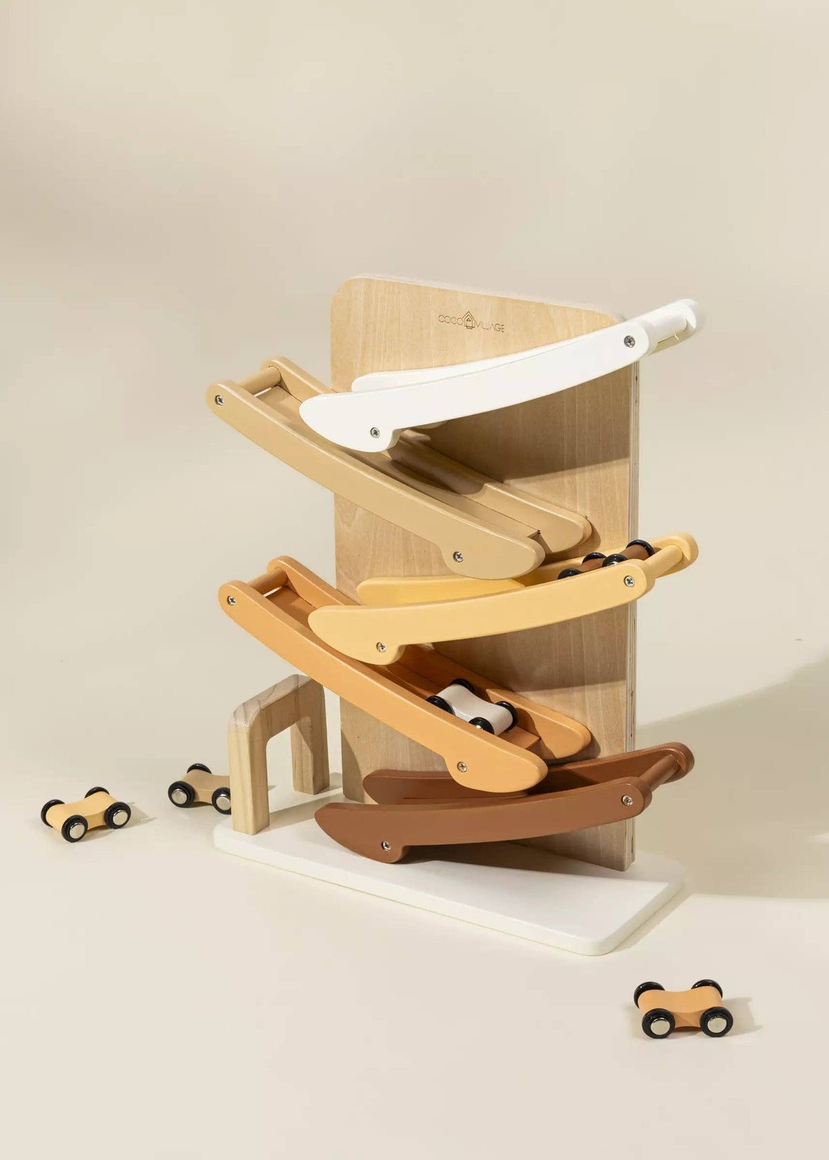 Coco Village - Wooden Car Glider Track - 5 Cars - Canadian Company - Ages 2+