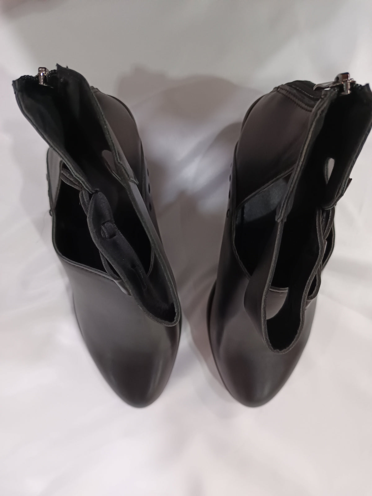 Women’s Leather Ankle Boots – Cut-Out Buckle Strap Booties with Back Zipper