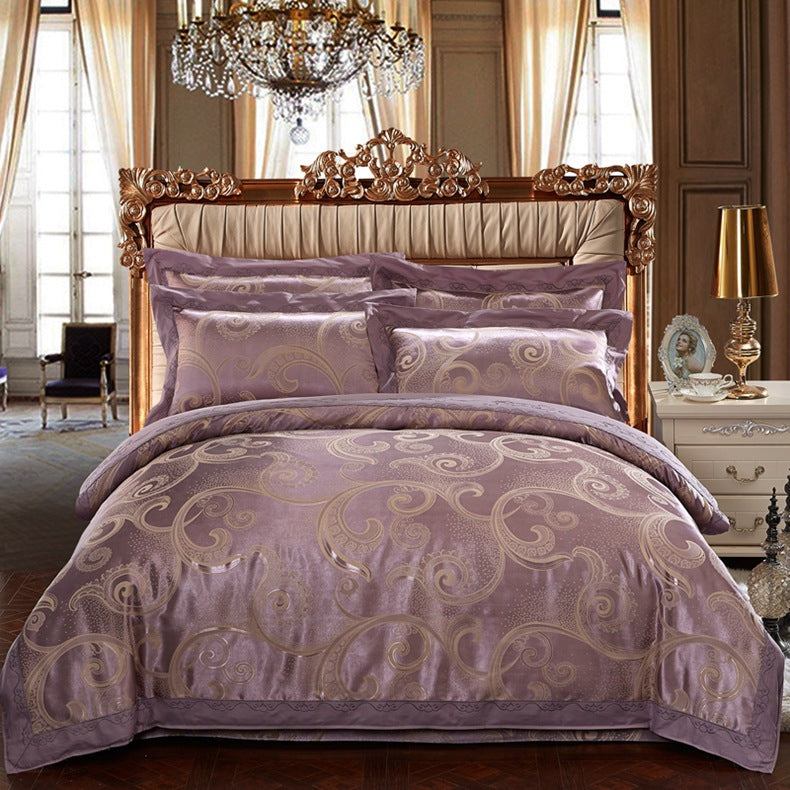 4-Piece Cotton Jacquard Bedding Set – Embroidered Floral Wedding Duvet Cover & Sheet Set