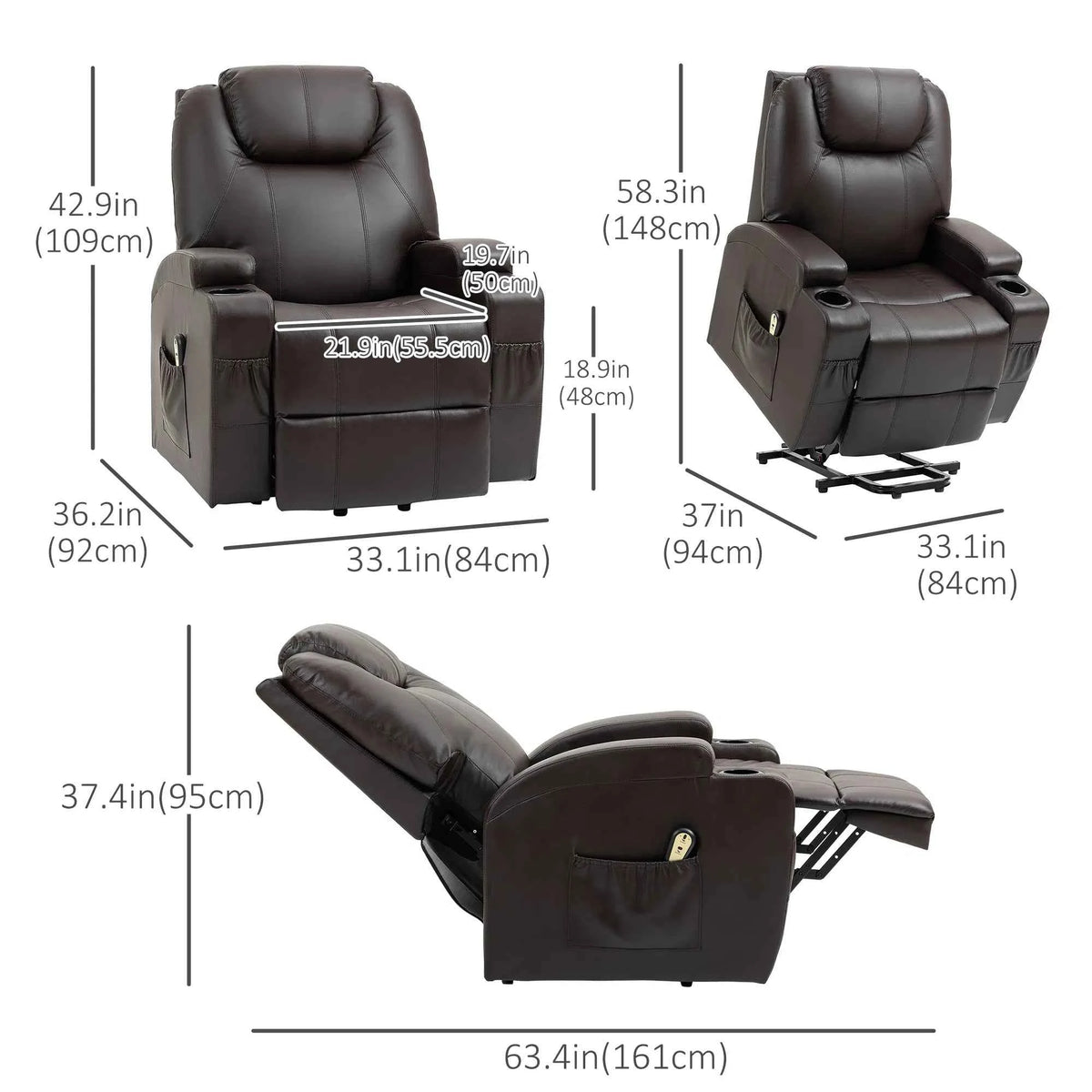 Brown Power Lift Recliner Chair – PU Leather Electric Lift Chair with Footrest, Remote & Cup Holders (United States & Canada Delivery Only)