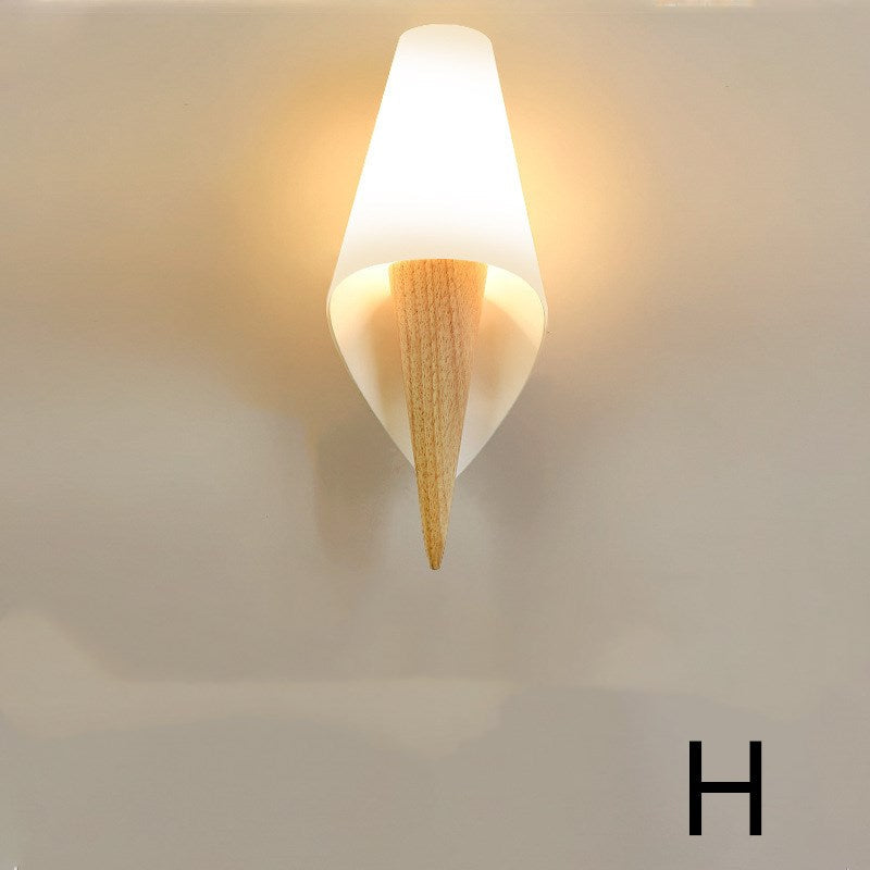 Modern Nordic Wall Lamp – Oak Wood & Glass E27 Sconce for Living Room, Hallway & Corridor