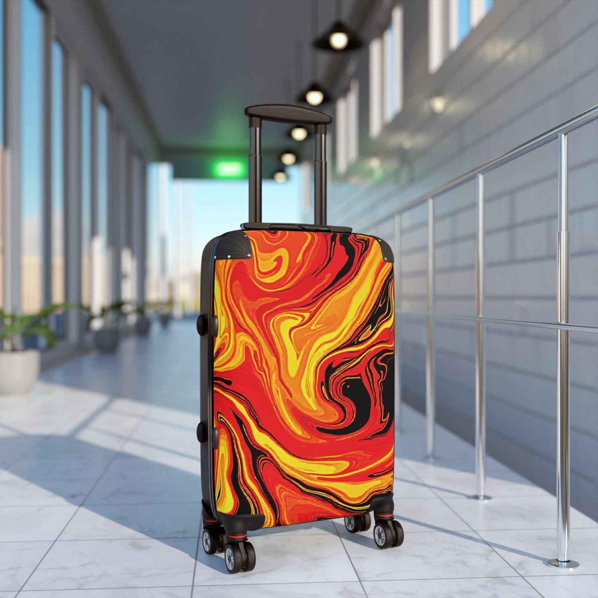 Fiery Marble Carry-On Suitcase — Bold Red & Yellow Swirl Luggage