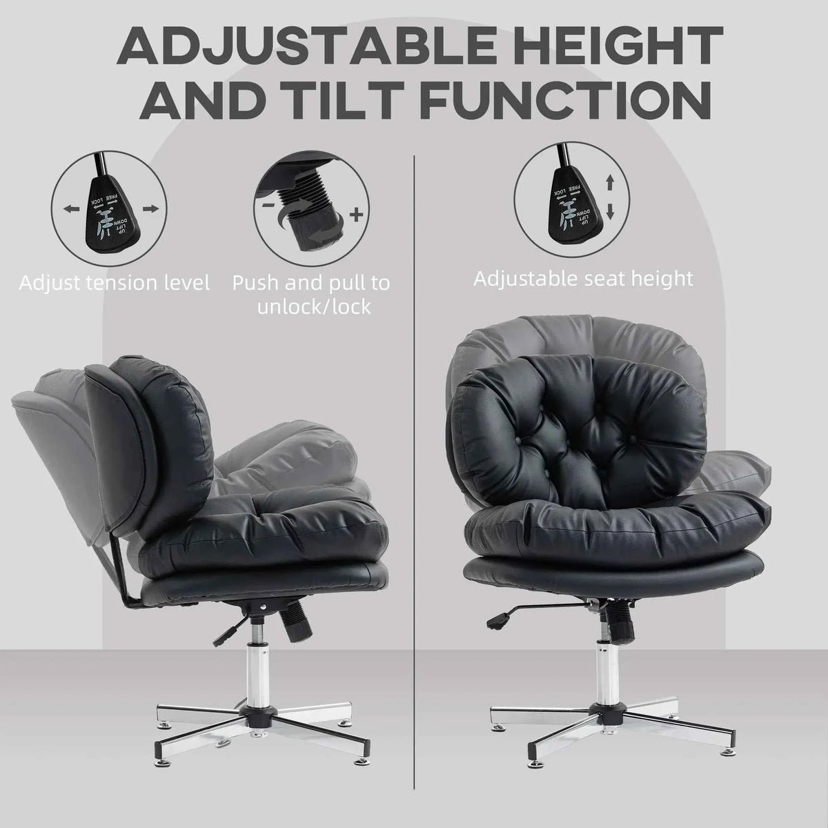 Black Armless Office Chair – Wide Padded Computer Desk Chair with Adjustable Height (United States & Canada Delivery Only)