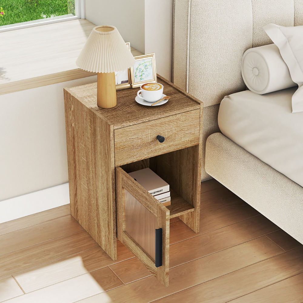 Nightstand with Drawer and Cabinet, Farmhouse Bedside Table, Antique Brush White (United States Delivery Only)