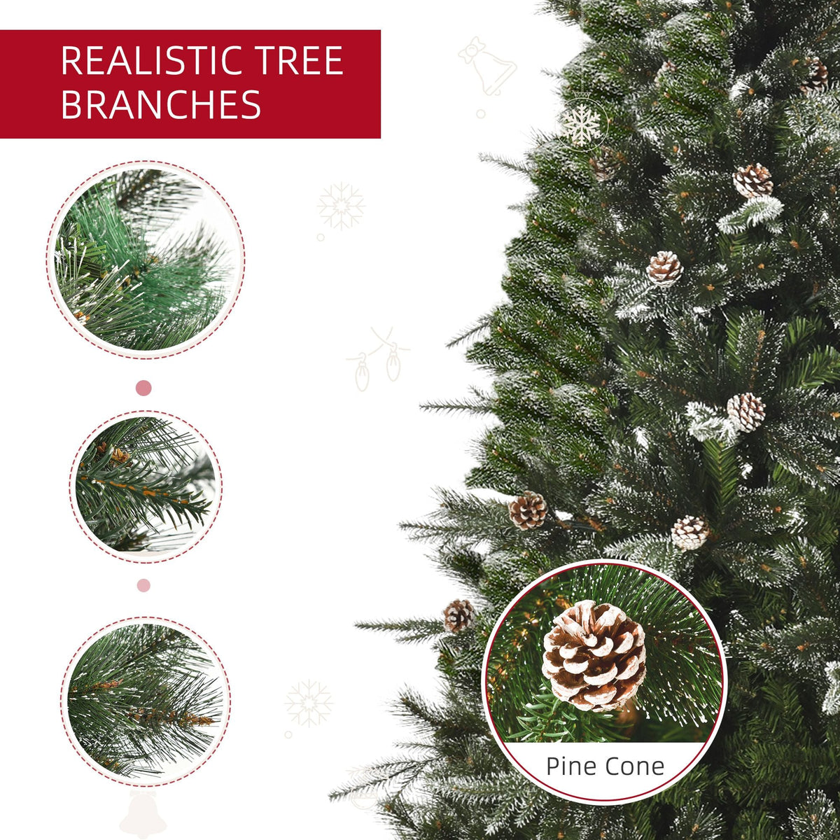 HOMCM 7FT Artificial Christmas Snow Pine Tree Holiday Home Xmas Decoration With Automatic Open, Pinecone, Green (Canada Delivery Only)