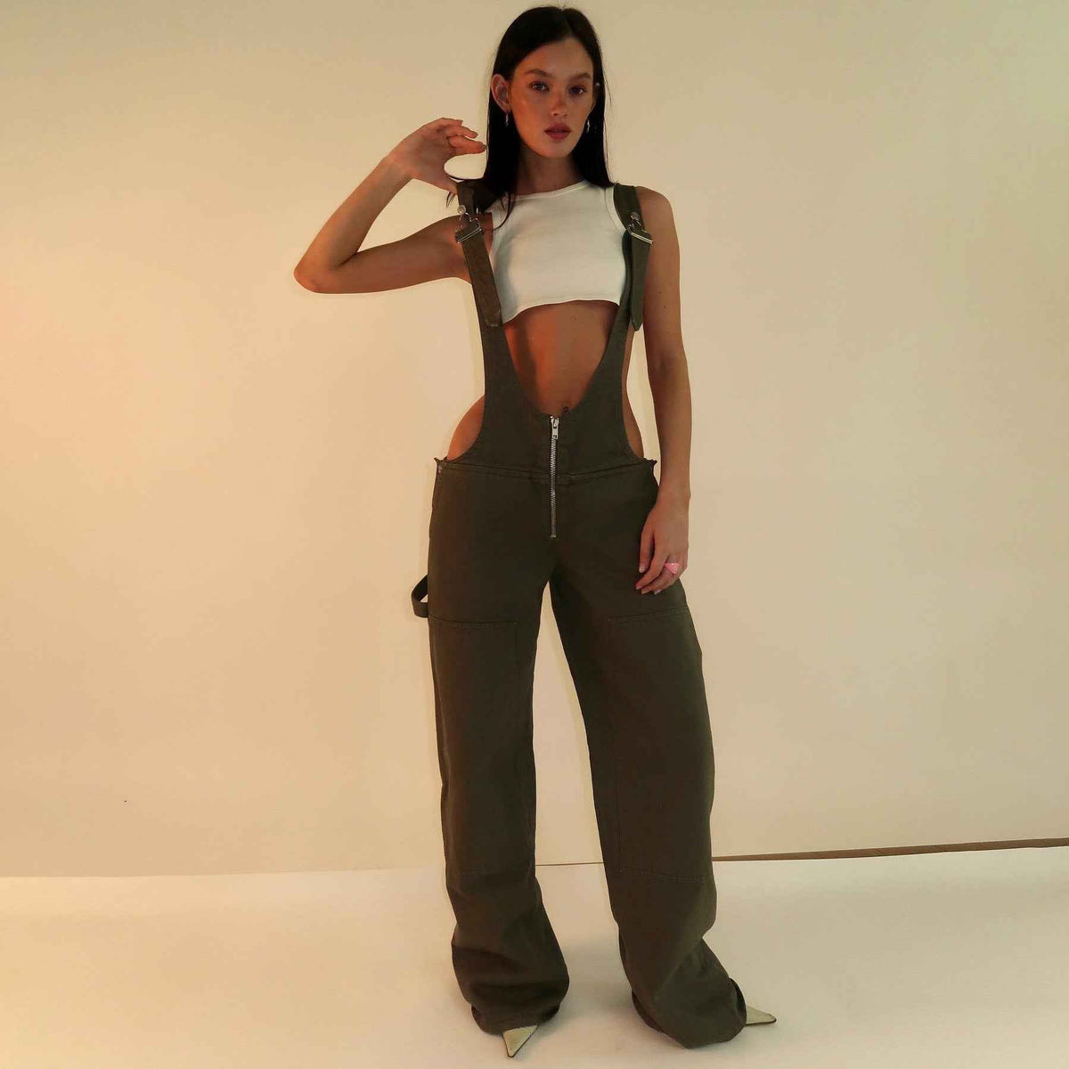 Women's Loose Fit Denim Jumpsuit – Y2K Wide Leg Suspender Overalls