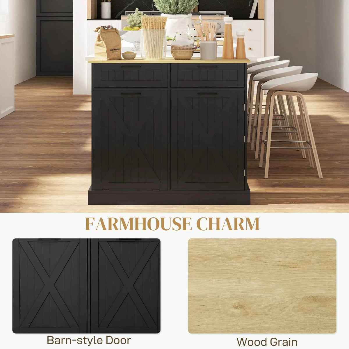 10-Gallon Tilt-Out Trash Cabinet – Hidden Garbage Bin Storage with 2 Drawers (United States & Canada Delivery Only)
