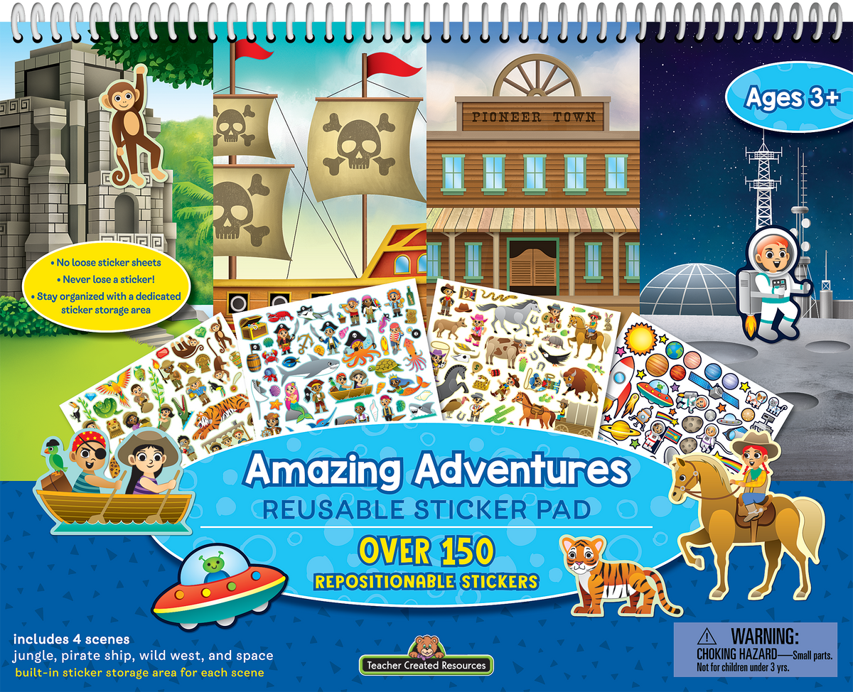 Teacher Created Resources - Amazing Adventures Reusable Sticker Pad - Ages 3+