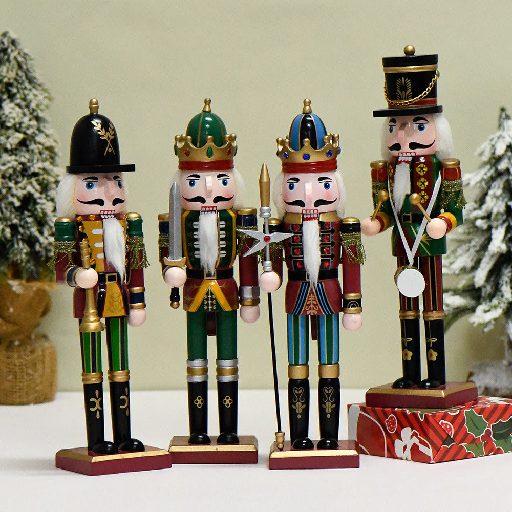 Wooden Nutcracker Soldier Christmas Decorations, 30CM Tabletop Holiday Figurine, European Style Home Decor