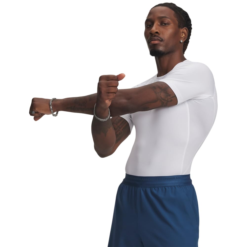 Under Armour Mens Armour HeatGear Compression Short-Sleeve T-Shirt, White (100)/Black, Small 🍁 All In One Marketplace Canada