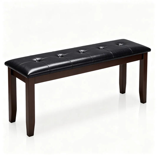45.5 Inch PU Leather Padded Dining Bench, Solid Rubber Wood, Black and Brown (United States Delivery Only)