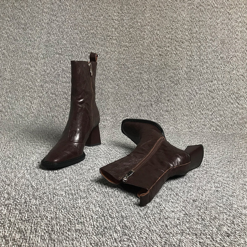 Women's Square Toe Chunky Heel Ankle Boots – European Style PU Fashion Boots