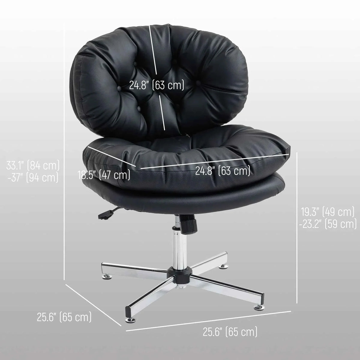 Black Armless Office Chair – Wide Padded Computer Desk Chair with Adjustable Height (United States & Canada Delivery Only)