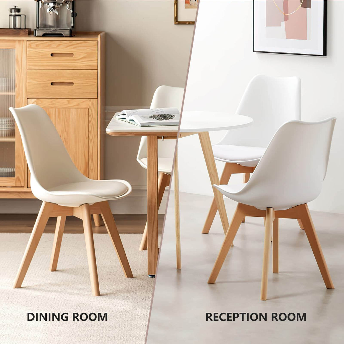 PU Leather Upholstered Dining Chairs with Wood Legs, Set of 4, Black and White (United States Delivery Only)