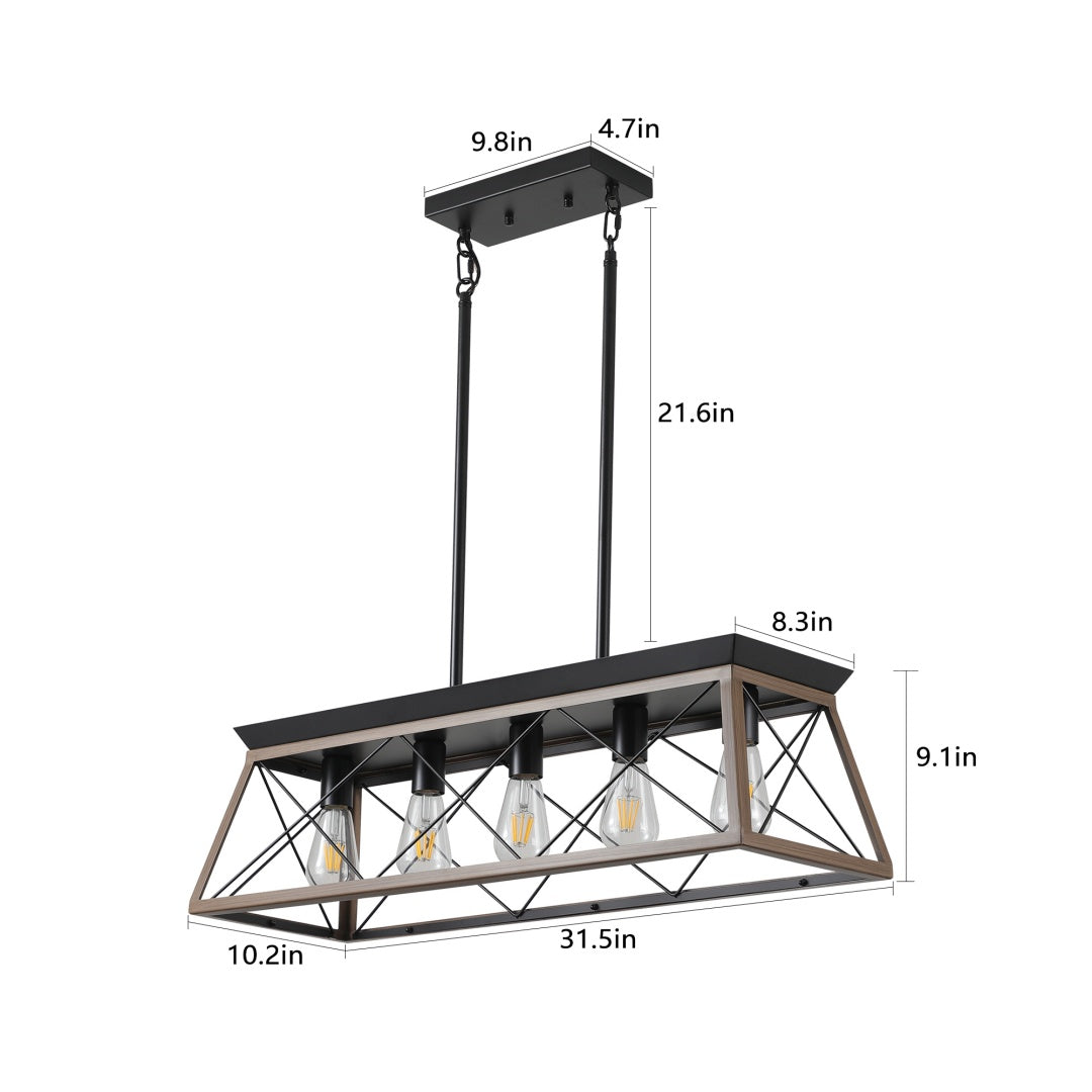 32-Inch Walnut Industrial 5-Light Pendant Chandelier (United States Delivery Only)