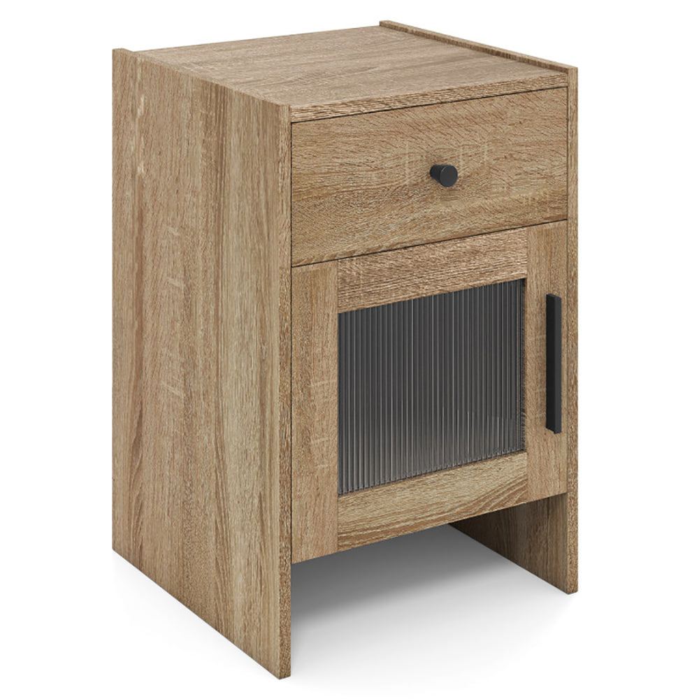 Nightstand with Drawer and Cabinet, Farmhouse Bedside Table, Antique Brush White (United States Delivery Only)