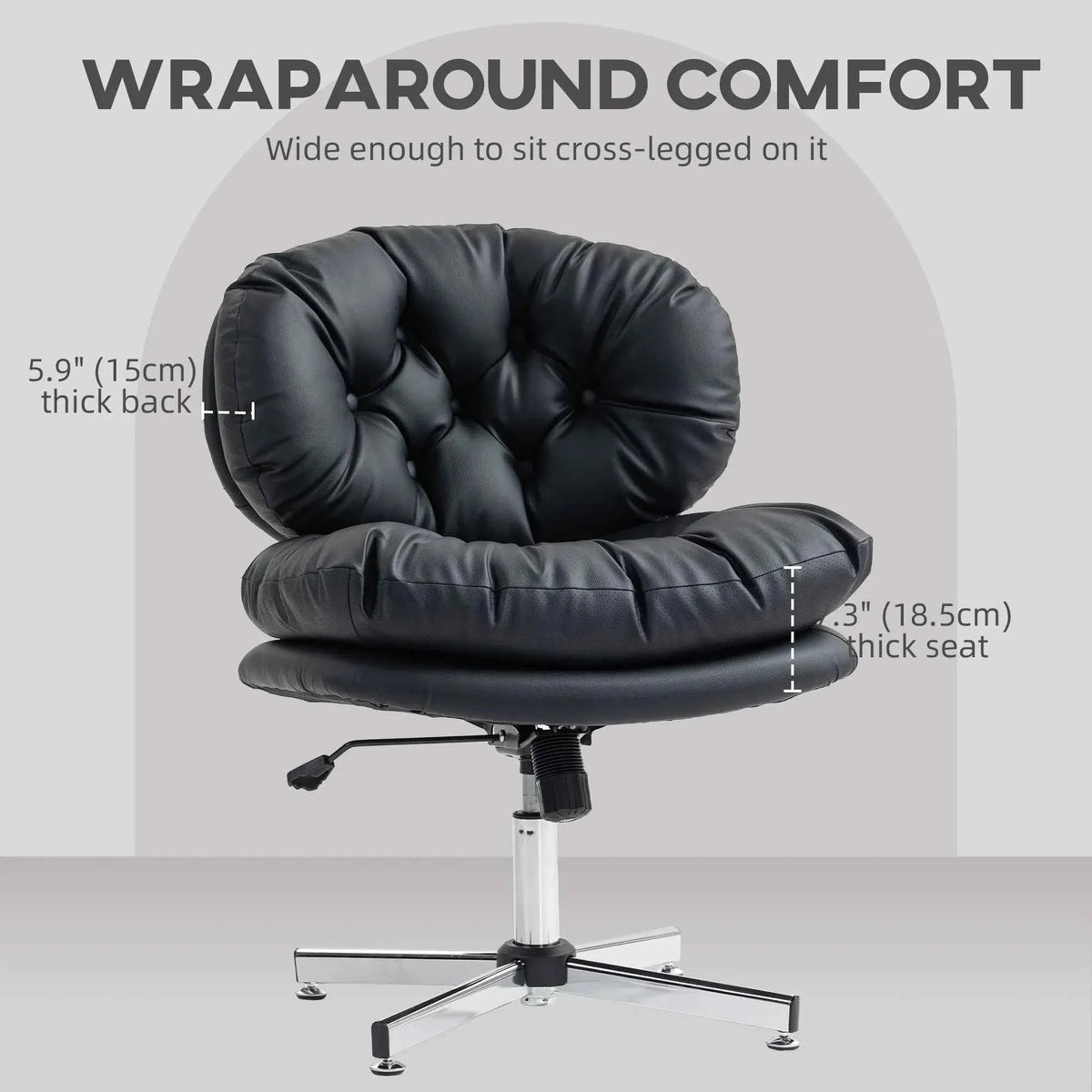Black Armless Office Chair – Wide Padded Computer Desk Chair with Adjustable Height (United States & Canada Delivery Only)