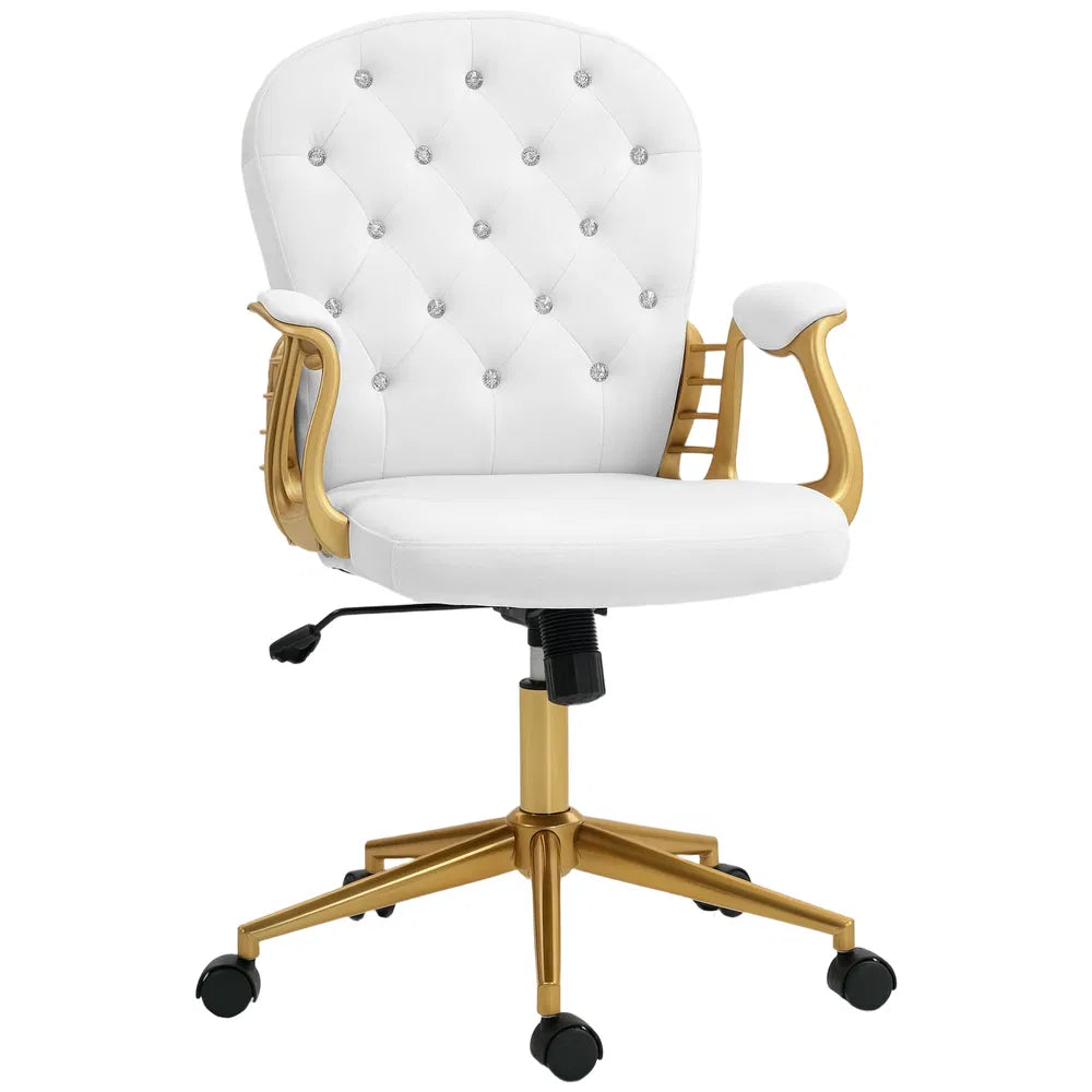 Cream White Velvet Office Chair – Button-Tufted Swivel Vanity Chair with Wheels & Tilt (United States & Canada Delivery Only)