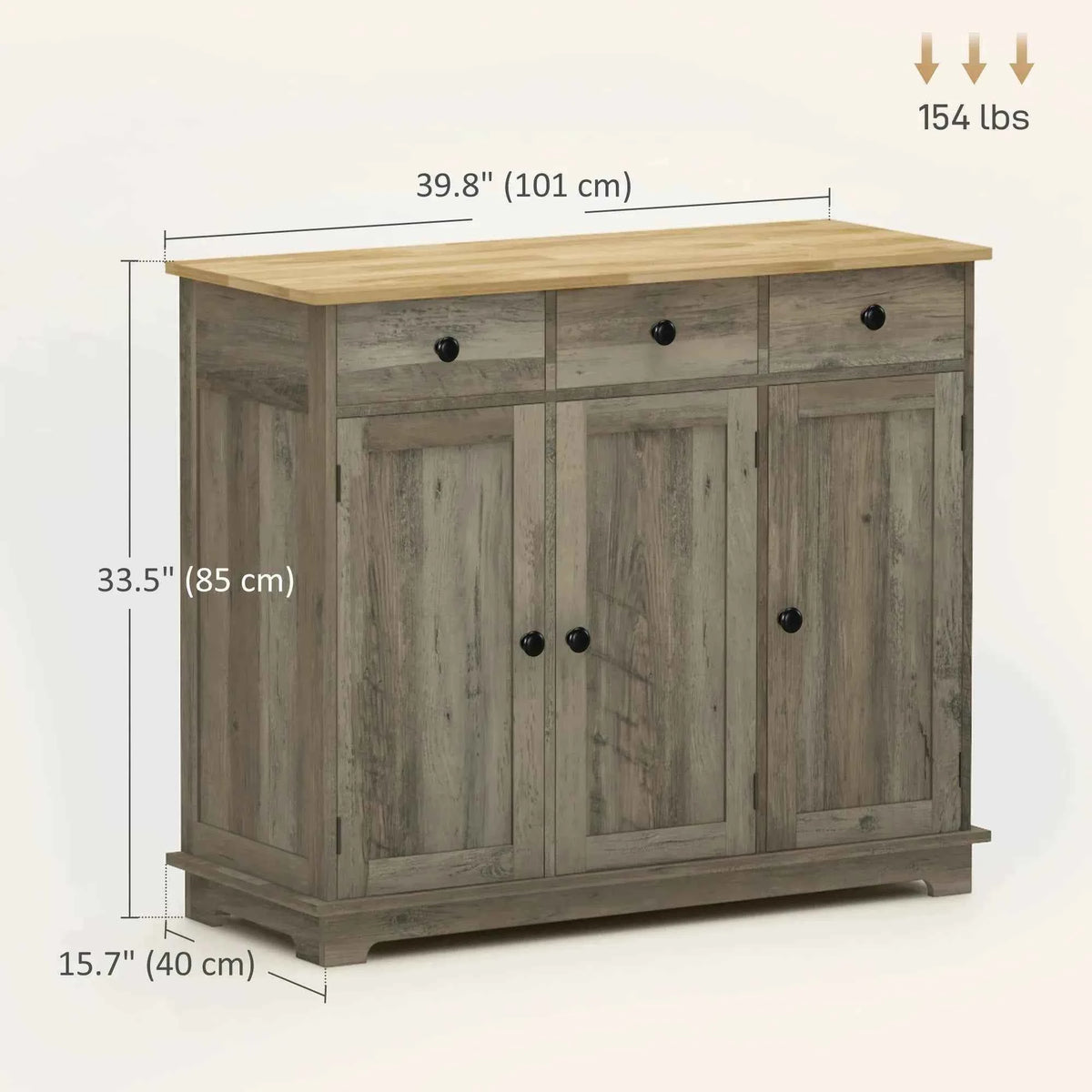 Modern Washed Grey Sideboard Buffet Cabinet – Storage Cabinets, Drawers & Adjustable Shelves (United States & Canada Delivery Only)