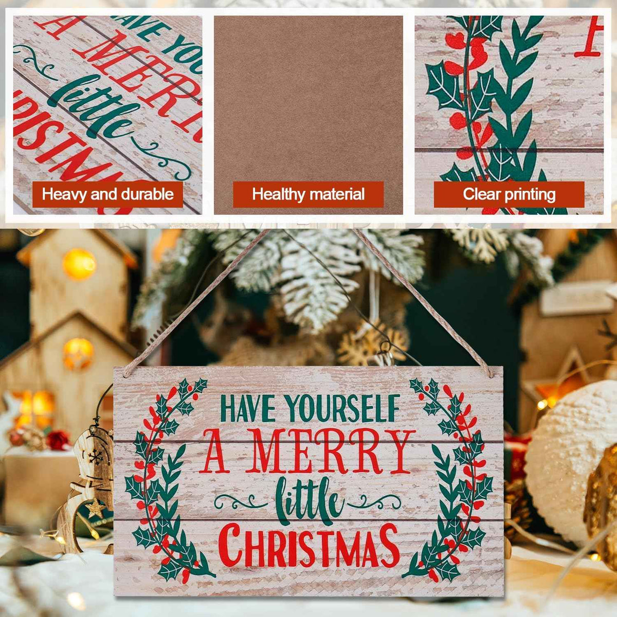 Merry Christmas Wooden Door Hanging Sign 11.8 × 7.1 in – Holiday Home & Office Decor (Canada Delivery Only)