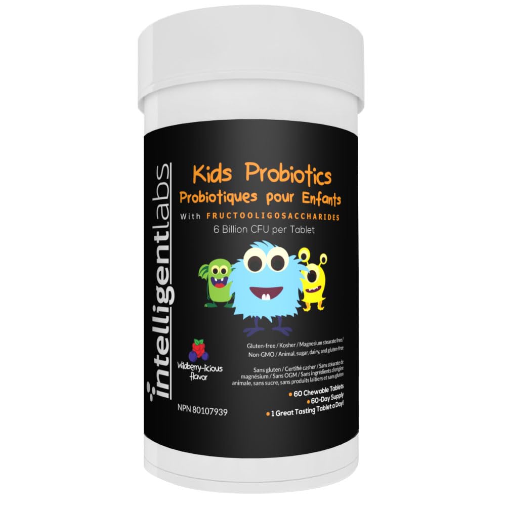 Intelligent Labs Kids/Children Probiotics 6 Billion CFU with Prebiotics, PHGG & FOS, Once-Daily Chewable, Great Taste, 10x Effectiveness, 60-Day Supply, Third-Party Verified 🍁 All In One Marketplace Canada