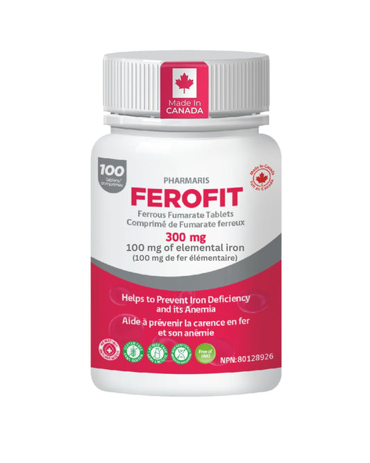Pharmaris Ferofit - Ferrous Fumarate 300mg (100mg Elemental Iron), Prevents Anemia Due to Deficiency, Iron Supplements for Women & Men, 100 Tablets 🍁 All In One Marketplace Canada