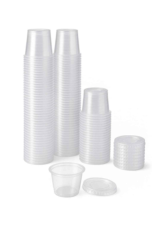 1 oz Portion Cups with Lids, 200 Sets Disposable Souffle Cups, Leak-Proof Jello Shot Cups, Clear Condiment Containers for Sauce, Dressing & Food Storage, Freezer Safe 🍁 All In One Marketplace Canada